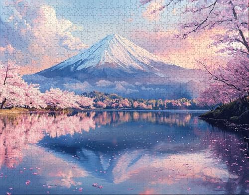 Puzzle 500 Teile, Puzzle Erwachsene, Japanische KirschblüTen Puzzlematte, Indoor-Puzzlematte-Kreativspiel zur Entspannung von Erwachsenen und Erziehung Vulkan Fuji, Geschenke Y-6 von Hanjunng
