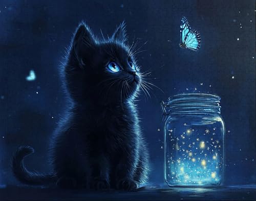 Puzzle 500 Teile, Puzzle Erwachsene, Tier Puzzlematte, Indoor-Puzzlematte-Kreativspiel zur Entspannung von Erwachsenen und Erziehung Katze, Geschenke auf der Ganzen Welt F-9 von Hanjunng