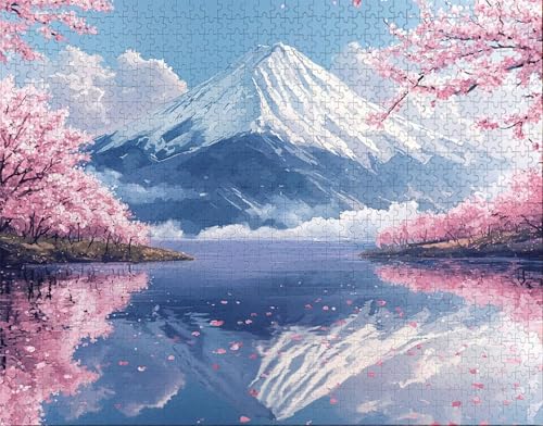 Puzzle 500 Teile, Puzzle Erwachsene, Vulkan Fuji Puzzlematte, Indoor-Puzzlematte-Kreativspiel zur Entspannung von Erwachsenen und Erziehung See, Geschenke auf der Ganzen Welt Q-1 von Hanjunng