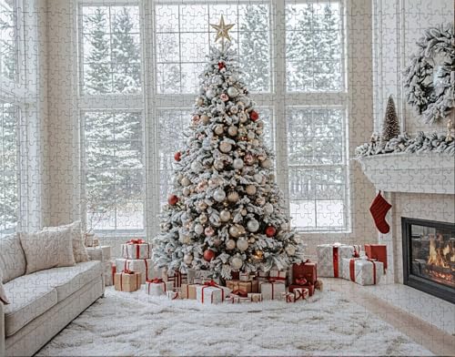 Puzzle 500 Teile, Puzzle Erwachsene, Weiß Puzzlematte, Indoor-Puzzlematte-Kreativspiel zur Entspannung von Erwachsenen und Erziehung Weihnachtsbaum, Geschenke auf Ganzen U-7 von Hanjunng