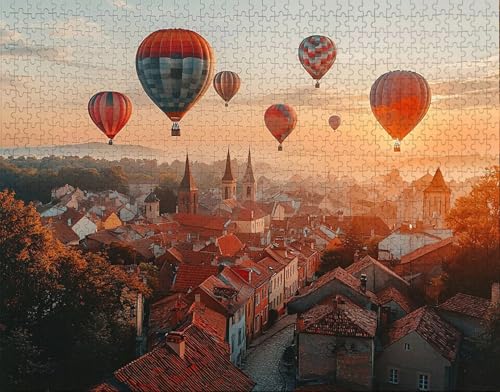 Puzzle 60 Teile Erwachsene Warmes Zuhause 40x28cm Puzzles für Erwachsene Lernspiel Herausforderungsspielzeug 60 Teilige Spiel Puzzlematte HeißLuftballon, HäUser Puzzlematte, Gift Y-3 von Hanjunng