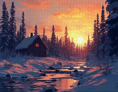Puzzle 60 Teile Erwachsene Warmes Zuhause 40x28cm Puzzles für Erwachsene Lernspiel Herausforderungsspielzeug 60 Teilige Spiel Puzzlematte Schnee, Weiß Puzzlematte, Geschenke M-0 von Hanjunng