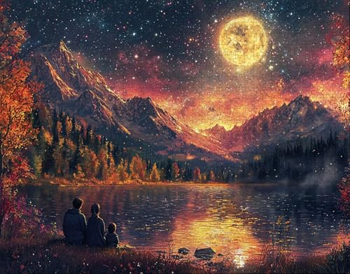 Puzzle 60 Teile Erwachsene Warmes Zuhause 40x28cm Puzzles für Erwachsene Lernspiel Herausforderungsspielzeug 60 Teilige Spiel Puzzlematte Sternenhimmel, See Puzzlematte, Geschenk F-9 von Hanjunng