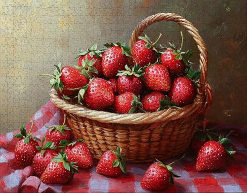 Puzzle 60 Teile Erwachsene Warmes Zuhause 40x28cm Puzzles für Erwachsene Lernspiel Herausforderungsspielzeug 60 Teilige Spiel Puzzlematte Tischdecke, Erdbeere Puzzlematte, Geschenk N-3 von Hanjunng