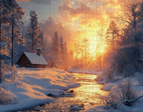 Puzzle 60 Teile Erwachsene Warmes Zuhause 40x28cm Puzzles für Erwachsene Lernspiel Herausforderungsspielzeug 60 Teilige Spiel Puzzlematte Weiß, Schnee Puzzlematte, Geschenke W-4 von Hanjunng