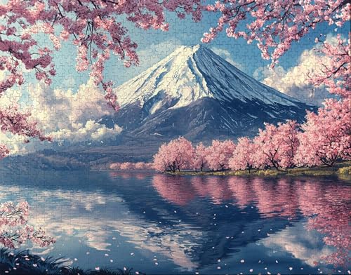 Puzzle 70 Teile, Puzzle Erwachsene, Japanische KirschblüTen Puzzlematte, Indoor-Puzzlematte-Kreativspiel zur Entspannung von Erwachsenen und Erziehung Vulkan Fuji, Geschenke V-3 von Hanjunng
