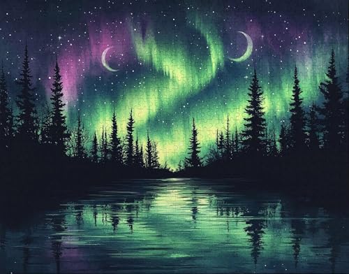 Puzzle 80 Teile Erwachsene Warmes Zuhause 15x10cm Puzzles für Erwachsene Lernspiel Herausforderungsspielzeug 80 Teilige Spiel Puzzlematte Aurora, See Puzzlematte, Geschenke V-0 von Hanjunng
