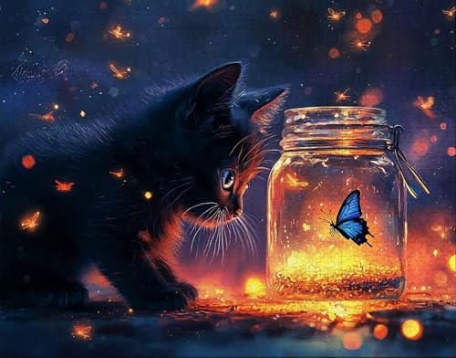 Puzzle 80 Teile Erwachsene Warmes Zuhause 15x10cm Puzzles für Erwachsene Lernspiel Herausforderungsspielzeug 80 Teilige Spiel Puzzlematte Schmetterling, Katze Puzzlematte, Geschenk L-4 von Hanjunng