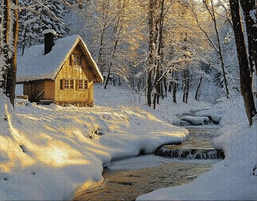 Puzzle 80 Teile Erwachsene Warmes Zuhause 15x10cm Puzzles für Erwachsene Lernspiel Herausforderungsspielzeug 80 Teilige Spiel Puzzlematte Schnee, Sonnenaufgang Puzzlematte, Geschenk R-1 von Hanjunng