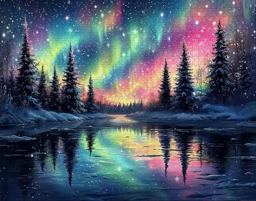 Puzzle 80 Teile Erwachsene Warmes Zuhause 15x10cm Puzzles für Erwachsene Lernspiel Herausforderungsspielzeug 80 Teilige Spiel Puzzlematte See, Aurora Puzzlematte, Geschenke N-0 von Hanjunng