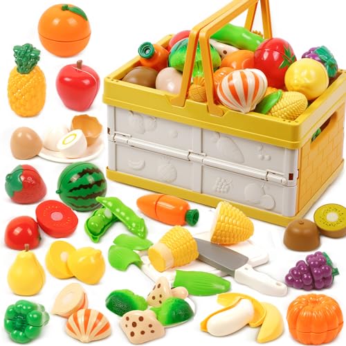 Hanmulee Kinder Lebensmittel Spielzeug Küchenspielzeug, 53 Stück Obst und Gemüse Schneidespielzeug, Spiel vortäuschen Küchenzubehör Mit Korb, Rollenspiele Geschenk für 3 4 5 Years Old Boys Girls Hanmulee Kinder Lebensmittel Spielzeug Küchenspielzeug, 53 Stück Obst und Gemüse Schneidespielzeug, Spiel vortäuschen Küchenzubehör Mit Korb, Rollenspiele Geschenk für 3 4 5 Years Old Boys Girls von Hanmulee