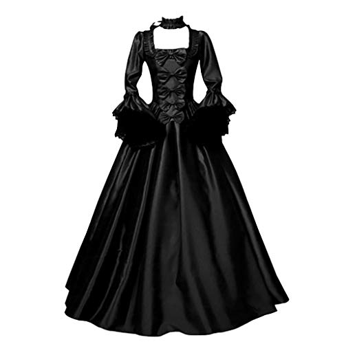 Hanraz Gothic Kleid Damen Lang Brautkleider Kostüm Magic Partykleid Karneval Elegante Lolita Cosplay Mittelalter Kleidung Damen Minikleid Gothic Kleid Patchwork Prinzessin Kleid von Hanraz