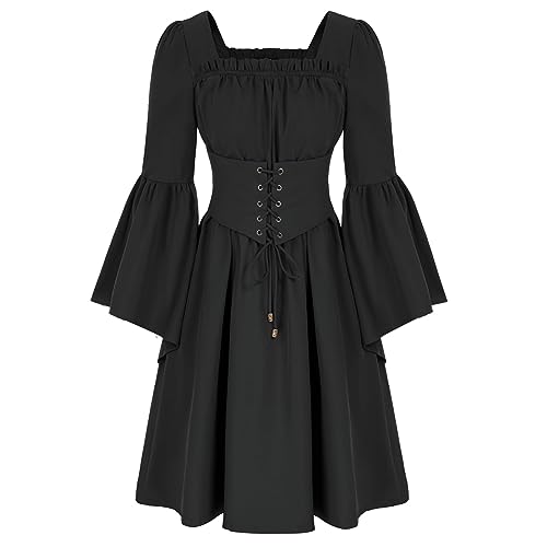 kleid damen, Mittelalter Kleidung Damen 19 Jahrhundert Cosplay Partykleid Swing-Kleid Steampunk Korsett Maxikleid Rockabilly Gothic Sommerkleid Für Halloween Karneval kleid damen, Mittelalter Kleidung Damen 19 Jahrhundert Cosplay Partykleid Swing-Kleid Steampunk Korsett Maxikleid Rockabilly Gothic Sommerkleid Für Halloween Karneval von Hanraz