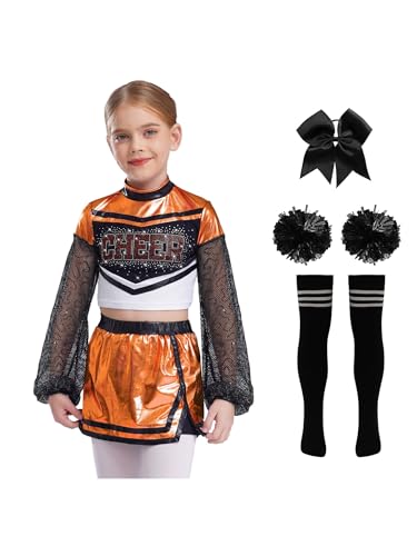 Hansber Cheerleaderkostüm Für Mädchen Tanzoutfit Mit Crop Top Puscheln Rock Strümpfe Haarspange Karneval Party Kostüm Cosplay Orange 134-140 Hansber Cheerleaderkostüm Für Mädchen Tanzoutfit Mit Crop Top Puscheln Rock Strümpfe Haarspange Karneval Party Kostüm Cosplay Orange 134-140 von Hansber
