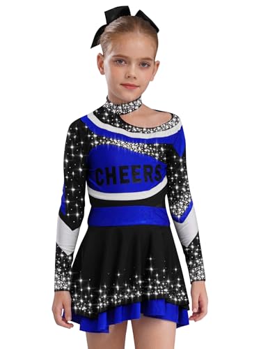 Hansber Cheerleading Kostüm Mädchen Kurzes Oberteil Mit Pailletten Und Kurzem Rock Schule Uniform Party Kostüm Cosplay Performance Blau 110-116 von Hansber