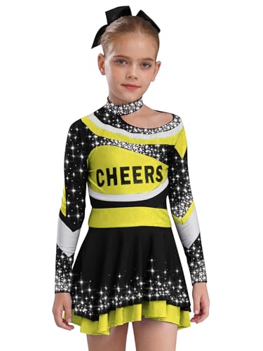 Hansber Cheerleading Kostüm Mädchen Kurzes Oberteil Mit Pailletten Und Kurzem Rock Schule Uniform Party Kostüm Cosplay Performance Gelb 158-164 von Hansber
