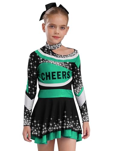 Hansber Cheerleading Kostüm Mädchen Kurzes Oberteil Mit Pailletten Und Kurzem Rock Schule Uniform Party Kostüm Cosplay Performance Grün 134-140 von Hansber
