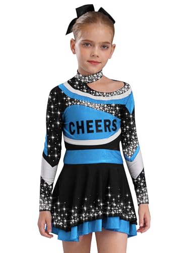 Hansber Cheerleading Kostüm Mädchen Kurzes Oberteil Mit Pailletten Und Kurzem Rock Schule Uniform Party Kostüm Cosplay Performance Hellblau 146-152 von Hansber