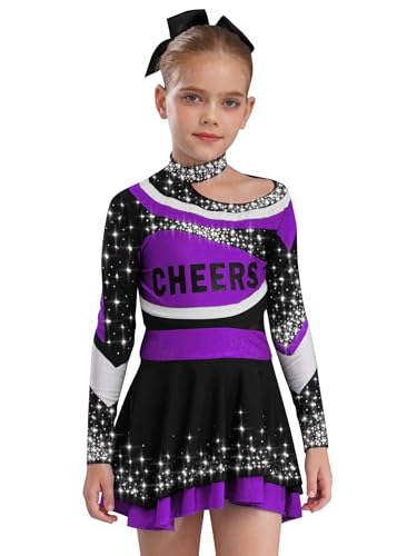 Hansber Cheerleading Kostüm Mädchen Kurzes Oberteil Mit Pailletten Und Kurzem Rock Schule Uniform Party Kostüm Cosplay Performance Lila 158-164 von Hansber