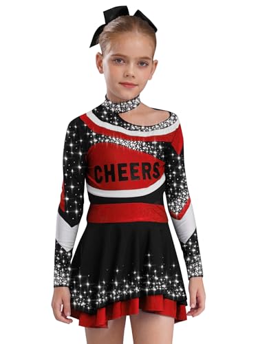 Hansber Cheerleading Kostüm Mädchen Kurzes Oberteil Mit Pailletten Und Kurzem Rock Schule Uniform Party Kostüm Cosplay Performance Rot 158-164 von Hansber