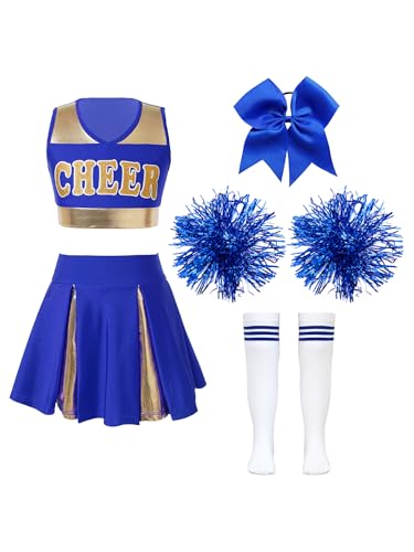 Hansber Cheerleading Set für Mädchen Schule Uniform Crop Top und Faltenrock Zeitgenössischer Tanz Kostüm Party Karneval B Blau 110-116 Hansber Cheerleading Set für Mädchen Schule Uniform Crop Top und Faltenrock Zeitgenössischer Tanz Kostüm Party Karneval B Blau 110-116 von Hansber