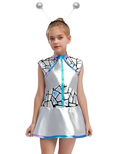 Hansber Glänzendes Alienkleid Für Mädchen Ärmelloses Kleid Mit Alien Stirnbändern Halloween Kostüm Karneval Auftritt Silber 146-152 Hansber Glänzendes Alienkleid Für Mädchen Ärmelloses Kleid Mit Alien Stirnbändern Halloween Kostüm Karneval Auftritt Silber 146-152 von Hansber