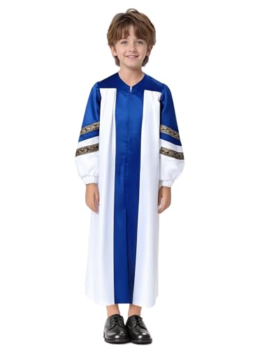 Hansber Kinderchor-Robe Klerikerkleid Lange Ärmel Religiöse Kleidung Kostüm für die Schulabschlussfeier Königsblau 158-164 von Hansber