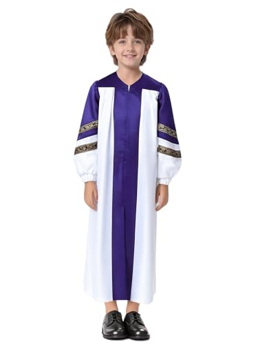 Hansber Kinderchor-Robe Klerikerkleid Lange Ärmel Religiöse Kleidung Kostüm für die Schulabschlussfeier Lila 110-116 von Hansber