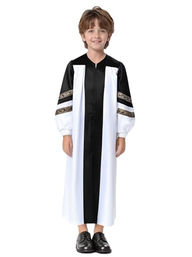 Hansber Kinderchor-Robe Klerikerkleid Lange Ärmel Religiöse Kleidung Kostüm für die Schulabschlussfeier Schwarz 158-164 von Hansber