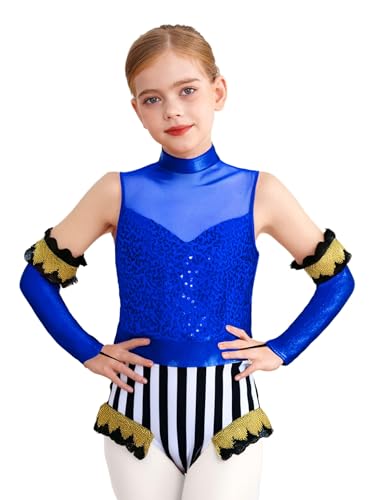 Hansber Zirkus Dompteur Kostüm Für Mädchen Tanz Gymnastik Glitzer Badeanzug Halloween Clown Kostüm Cosplay Marineblau 158-164 von Hansber
