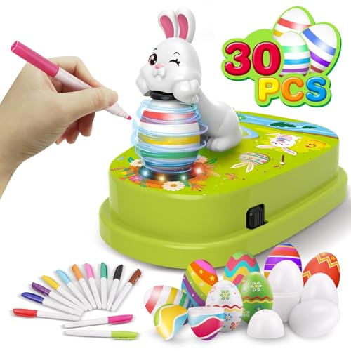 HaoVrisn Ostern Bemalen Maschine Kinder, Bastelset Ostereier zum Bemalen Set Mit 30 Weiße Eier, 30 Schlüsselbänder und 12 Stifte, Ostern Basteln 3-10 Jarhe Ostergeschenke Ostereier zum aufhängen von HaoVrisn