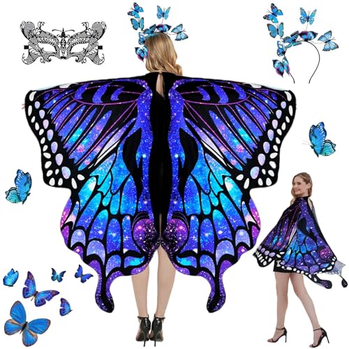 HaoVrisn Damen Faschingskostüm: Schmetterling Kostüm mit Schmetterlingsflügel, Haarreif und Maske für Karneval, Cosplay, Maskenbälle von HaoVrisn