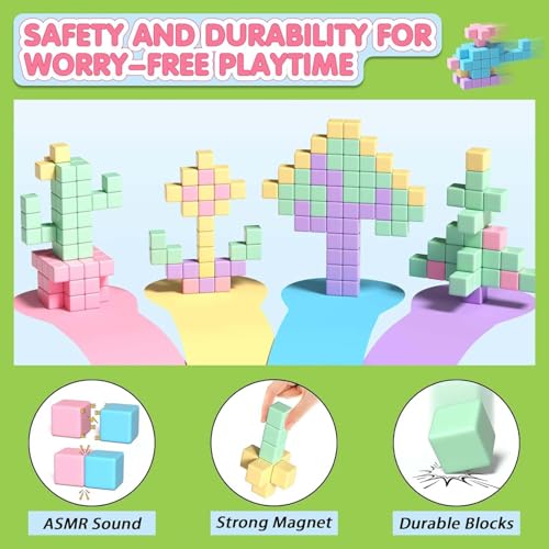 HaoVrisn Magnetische Bausteine Blöcke für Kinder, 45 Stück Magnetbausteine Magnet Spielzeug Kinder, Magnetisches Spielzeug ab 3 4 5 6 7 8 Geschenk für Jungen und Mädchen (2.5CM*2.5CM) von HaoVrisn