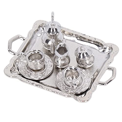 Haofy Mini -Tee -Set Metall 1/12 Skalierte Simulation Dollhouse Tea Tassen Spielzeug, Lebensechter Miniaturablett Kit von Haofy