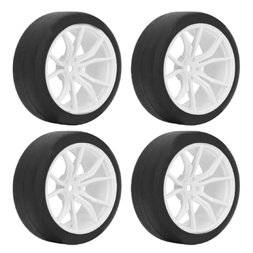 Haofy RC-Car-Reifen, Durchmesser 65 Mm, Anti-Aging, 4 Stück, Abriebfest, Glatte Oberfläche, RC-Car-Räder für HSP 94123 94122, für RC-Cars 1/10 (White) von Haofy