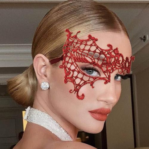 Haomye Maskerade Maske, schwarze Spitze, venezianische Augenmaske für Rave, Karneval, Kostüm (rot) von Haomye