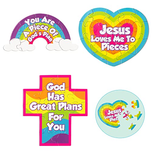 Haooryx 12PCS christliche Jesus Puzzles buntes Kreuz Regenbogen religiöses Papier Puzzle Spiel für Kind Schule pädagogische Jigsaw Puzzle Geburtstag Party Dekoration Zubehör von Haooryx