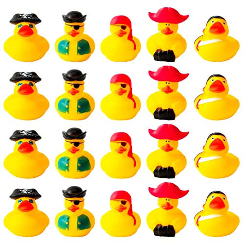 Haooryx Piraten-Design Gummiente Spielzeug 20-teiliges Mit Neuheit Rosa Turban Schwarzem Dreieckshut Gelbe Quietscheente Die Badewanne Schwimmbadspielzeug Geschenkidee Mehrfach-Party-Geschenkspaket von Haooryx
