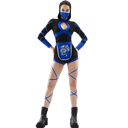 Haooyeah Damen-Ninja-Kostüm-Set, sexy exotische Kleidung, Halloween-Ninja-Kostüm, Ninja-Overall, Ninja-Maske, Karneval, Party, Cosplay-Kostüm, komplettes Set von Haooyeah