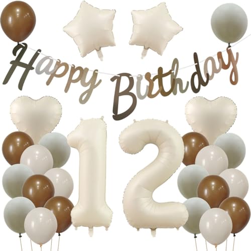 12. Geburtstag Deko Beige für Mädchen und Jungen - Luftballons, Dekorationen und Party Zubehör 12. Geburtstag Deko Beige für Mädchen und Jungen - Luftballons, Dekorationen und Party Zubehör von Haosell