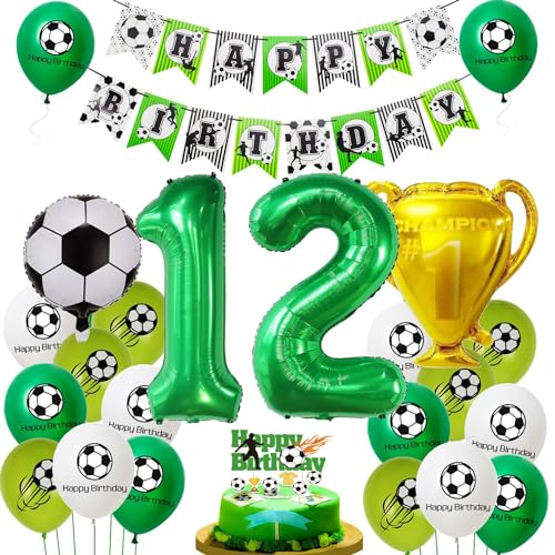 12 Jahr Fussball Geburtstag Deko, 12 Jahr Jungen Fußball Luftballons, Fußball 12 Geburtstag Deko, Luftballon 12. Geburtstag Grün, Fussball 12. Luftballon, Ballon 12 Geburtstag Junge Fussball von Haosell