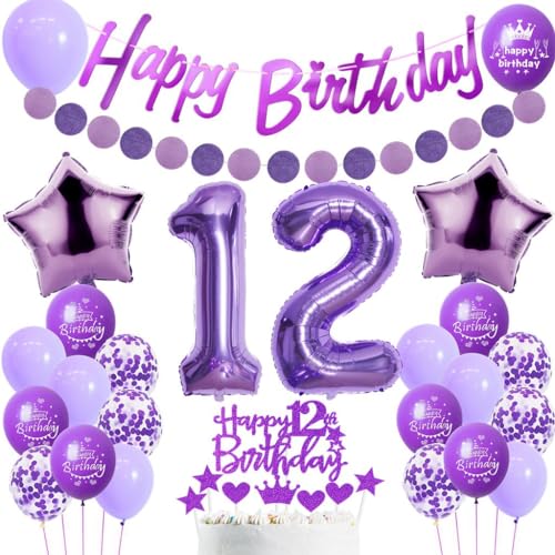12. Geburtstag Dekoration Mädchen, Lila Tortendeko 12. Geburtstag, Mädchen 12. Party Deko, Luftballons 12. Dekoration ,Geburtstagsdeko 12 Jahre , 12. Ballon 12. Geburtstag Dekoration Mädchen, Lila Tortendeko 12. Geburtstag, Mädchen 12. Party Deko, Luftballons 12. Dekoration ,Geburtstagsdeko 12 Jahre , 12. Ballon von Haosell