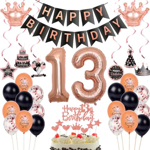 13. Geburtstag Dekorationen Rosegold Schwarz,Luftballon 13 Rosegold,Ballons 13 Geburtstag Mädchen,Deko 13. Schwarz,Geburtstagsdeko 13 Jahr Mädchen,Party Deko 13 Jahre 13. Geburtstag Dekorationen Rosegold Schwarz,Luftballon 13 Rosegold,Ballons 13 Geburtstag Mädchen,Deko 13. Schwarz,Geburtstagsdeko 13 Jahr Mädchen,Party Deko 13 Jahre von Haosell
