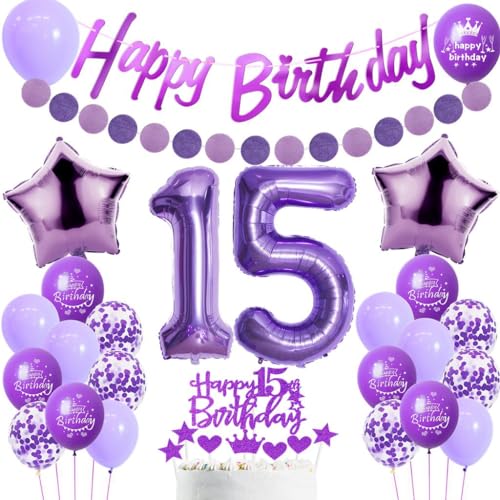 15. Geburtstag Dekoration Mädchen, Lila Tortendeko 15. Geburtstag, Mädchen 15. Party Deko, Luftballons 15. Dekoration ,Geburtstagsdeko 15 Jahre , 15. Ballon 15. Geburtstag Dekoration Mädchen, Lila Tortendeko 15. Geburtstag, Mädchen 15. Party Deko, Luftballons 15. Dekoration ,Geburtstagsdeko 15 Jahre , 15. Ballon von Haosell