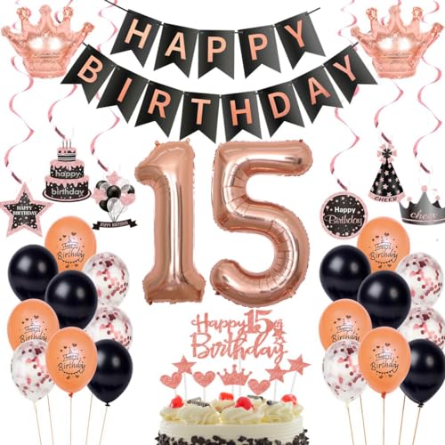 15. Geburtstag Dekorationen Rosegold Schwarz,Luftballon 15 Rosegold,Ballons 15 Geburtstag Mädchen,Deko 15. Schwarz,Geburtstagsdeko 15 Jahr Mädchen,Party Deko 15 Jahre 15. Geburtstag Dekorationen Rosegold Schwarz,Luftballon 15 Rosegold,Ballons 15 Geburtstag Mädchen,Deko 15. Schwarz,Geburtstagsdeko 15 Jahr Mädchen,Party Deko 15 Jahre von Haosell