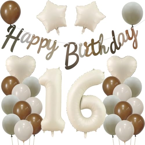 16. Geburtstag Deko Beige für Mädchen und Jungen - Luftballons, Dekorationen und Party Zubehör 16. Geburtstag Deko Beige für Mädchen und Jungen - Luftballons, Dekorationen und Party Zubehör von Haosell