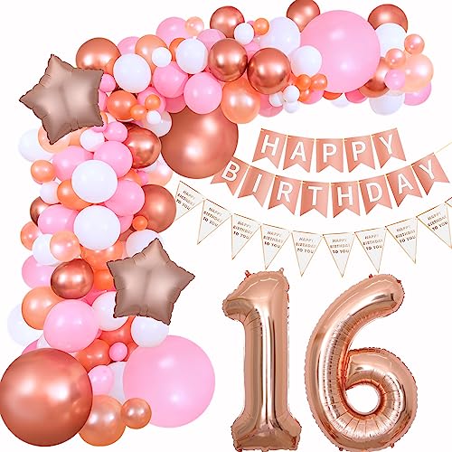 16 Geburtstag Mädchen 16. Luftballon Girlande Rosegold 16 Geburtstag Dekoration Mädchen 16. Geburtstag Deko Mädchen Luftballon Girlande Rosa 16 Jahre Geburtstagsdeko 16 Mädchen Luftballons von Haosell