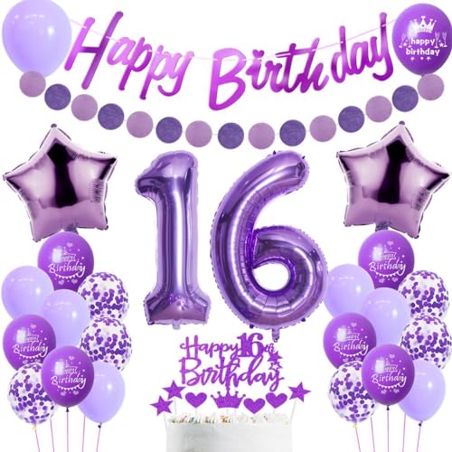 16. Geburtstag Dekoration Mädchen, Lila Tortendeko 16. Geburtstag, Mädchen 16. Party Deko, Luftballons 16. Dekoration ,Geburtstagsdeko 16 Jahre , 16. Ballon 16. Geburtstag Dekoration Mädchen, Lila Tortendeko 16. Geburtstag, Mädchen 16. Party Deko, Luftballons 16. Dekoration ,Geburtstagsdeko 16 Jahre , 16. Ballon von Haosell