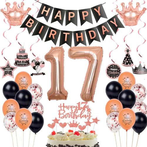 17. Geburtstag Dekorationen Rosegold Schwarz,Luftballon 17 Rosegold,Ballons 17 Geburtstag Mädchen,Deko 17. Schwarz,Geburtstagsdeko 17 Jahr Mädchen,Party Deko 17 Jahre 17. Geburtstag Dekorationen Rosegold Schwarz,Luftballon 17 Rosegold,Ballons 17 Geburtstag Mädchen,Deko 17. Schwarz,Geburtstagsdeko 17 Jahr Mädchen,Party Deko 17 Jahre von Haosell