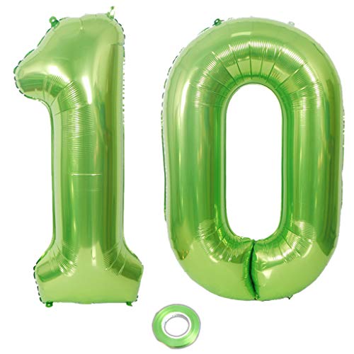 2 Luftballons Zahl 10 Grün, Zahlballon 10 Grün, Luftballons 10 Geburtstag deko Junge Mädchen Grün XXXL Riesen Folienballon 10,40"Aufblasbar Heliumballon 10 jahre Geburtstag Deko Junge Mädchen(10) von Haosell